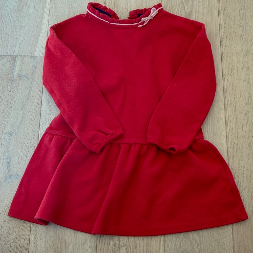 Mini Boden Red Long Sleeve Dress with Ruffle Collar
